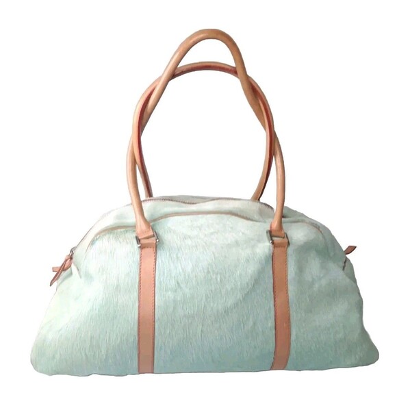 Vintage Dooney & Bourke Large Triangle Satchel Italian Leather Calf hair Bag - Picture 3 of 16